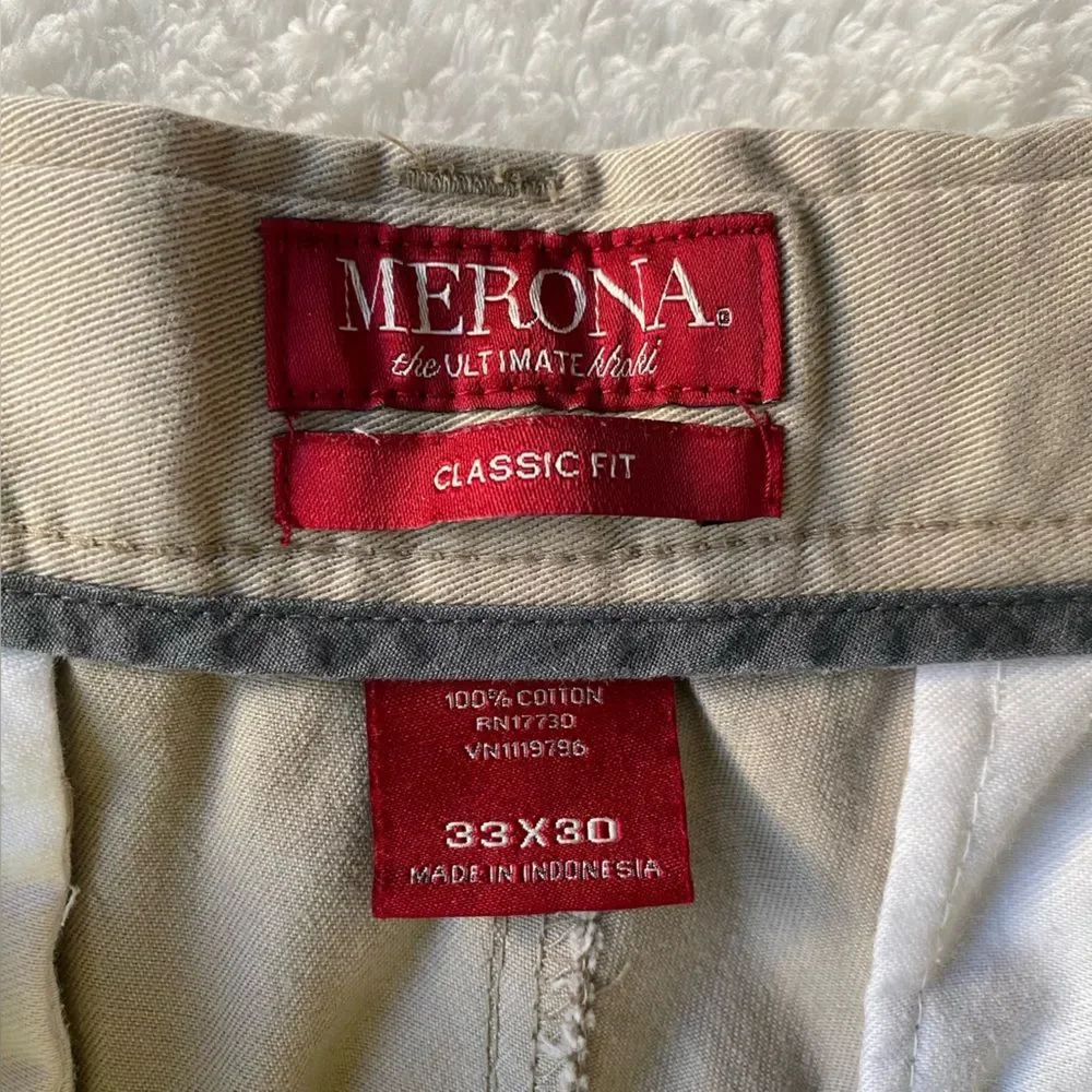 Merona Chino Pants The Ultimate Khaki Tan‎ Size 33x30 Classic Fit 100% Cotton